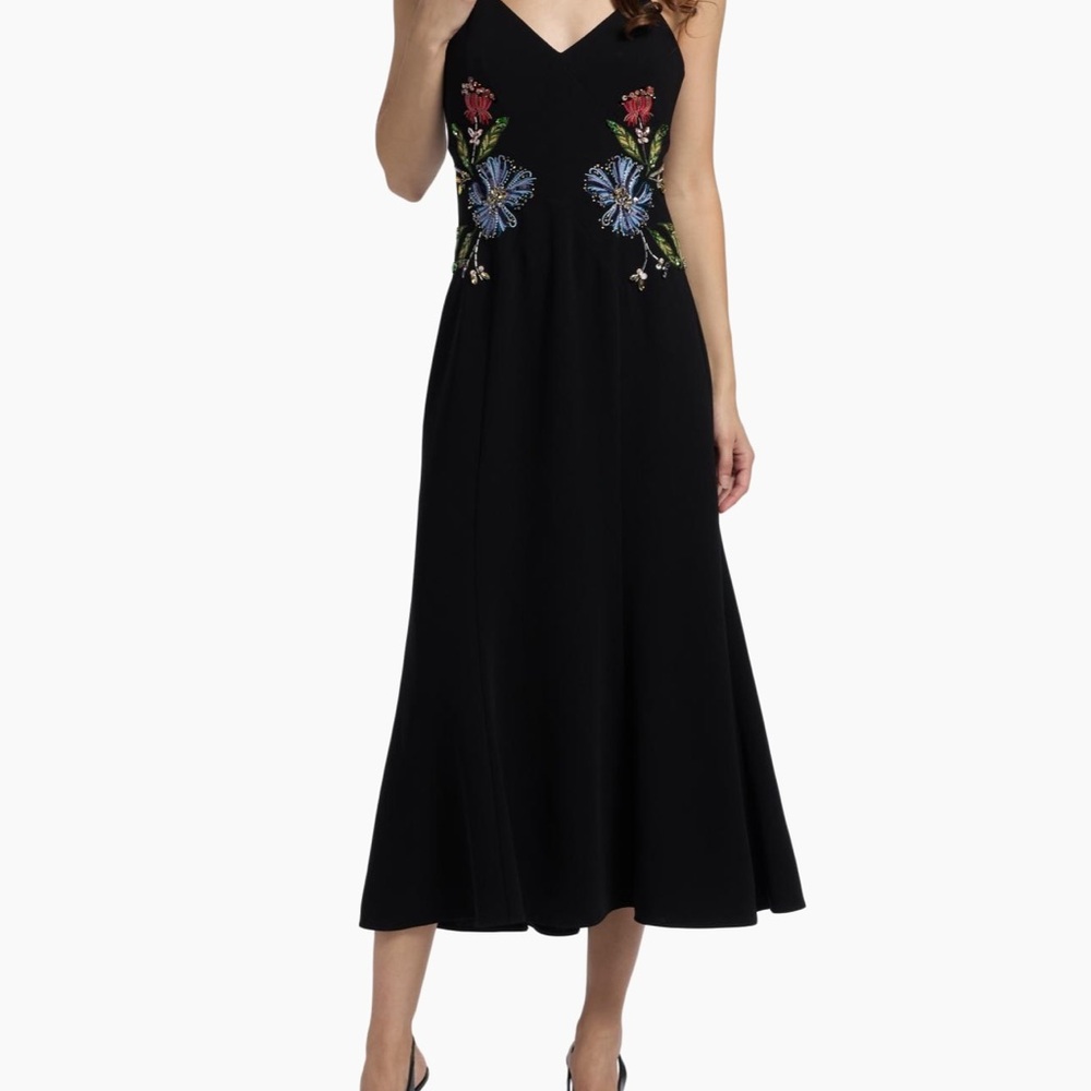 Cinq à Sept Black Dress with Floral Embroidery